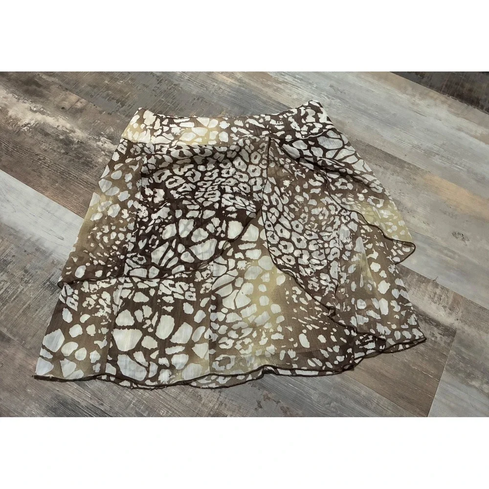 Cato Brown Cream Animal Print Tiered Ruffle Mini Skirt Size 10 Lined Side Zip